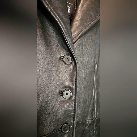 Ms. Maxima black leather coat mid-length trench size women's M - Picture 4 of 13